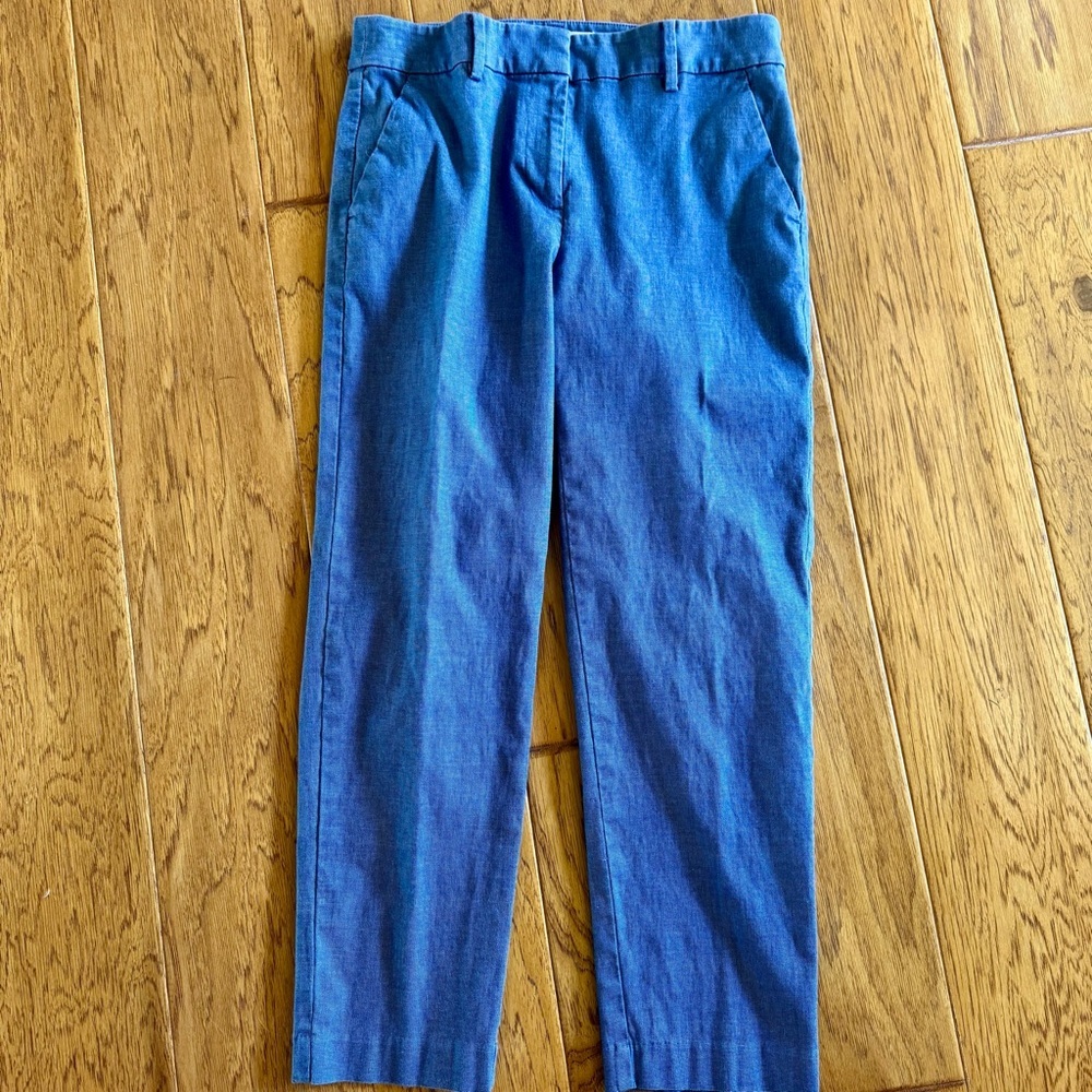Loft Riviera Slim Pants Women’s 2 Blue Chambray Ankle Stretch Office Casual